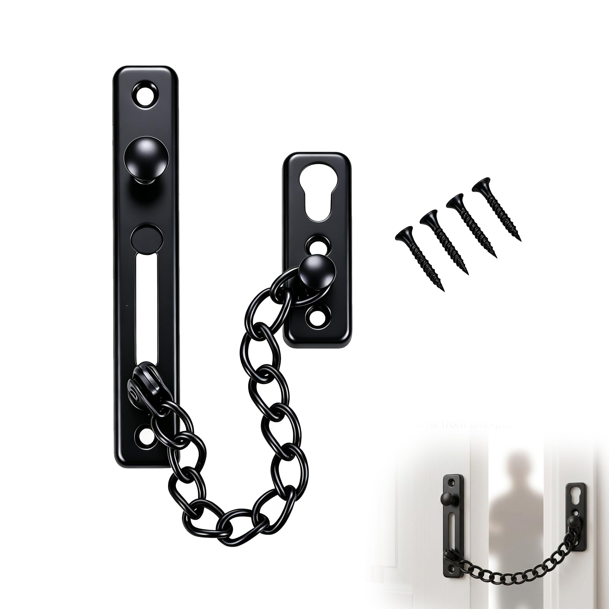 Door Chain Lock Stainless Steel 1 Pack Anti Theft Security Spring Guard Internal Front Latches Push Closure Heavy Duty Restrictor Catches Restricted Ventilation Safety Shed Garage Hardware Matt Black
