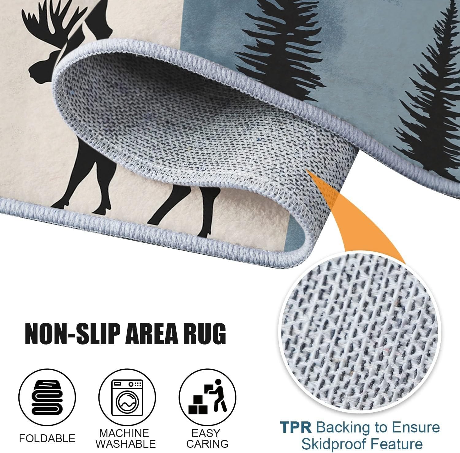 Gris Marron Tapis antidérapant Lavable - 120 x 170 cm - Moderne Simple Patchwork Cerf - Léger et résistant - pour Couloir, entrée, Salon et Zones à Fort trafic