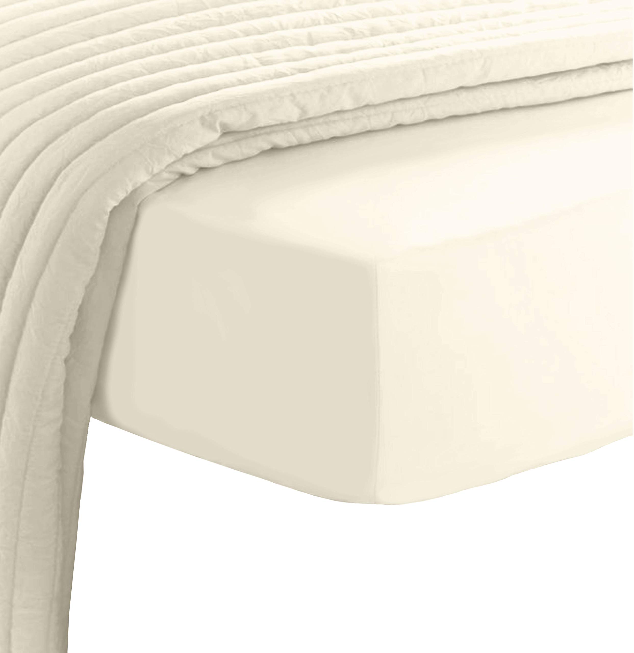 Pizuna Luxury Cotton Super King Fitted Sheet Ivory, 800 Thread Count 100% Long Staple Cotton Fitted Sheet 180x200 cm, Sateen Weave Superking Fitted Sheet Extra Deep 40 cm Fit - 1 PC