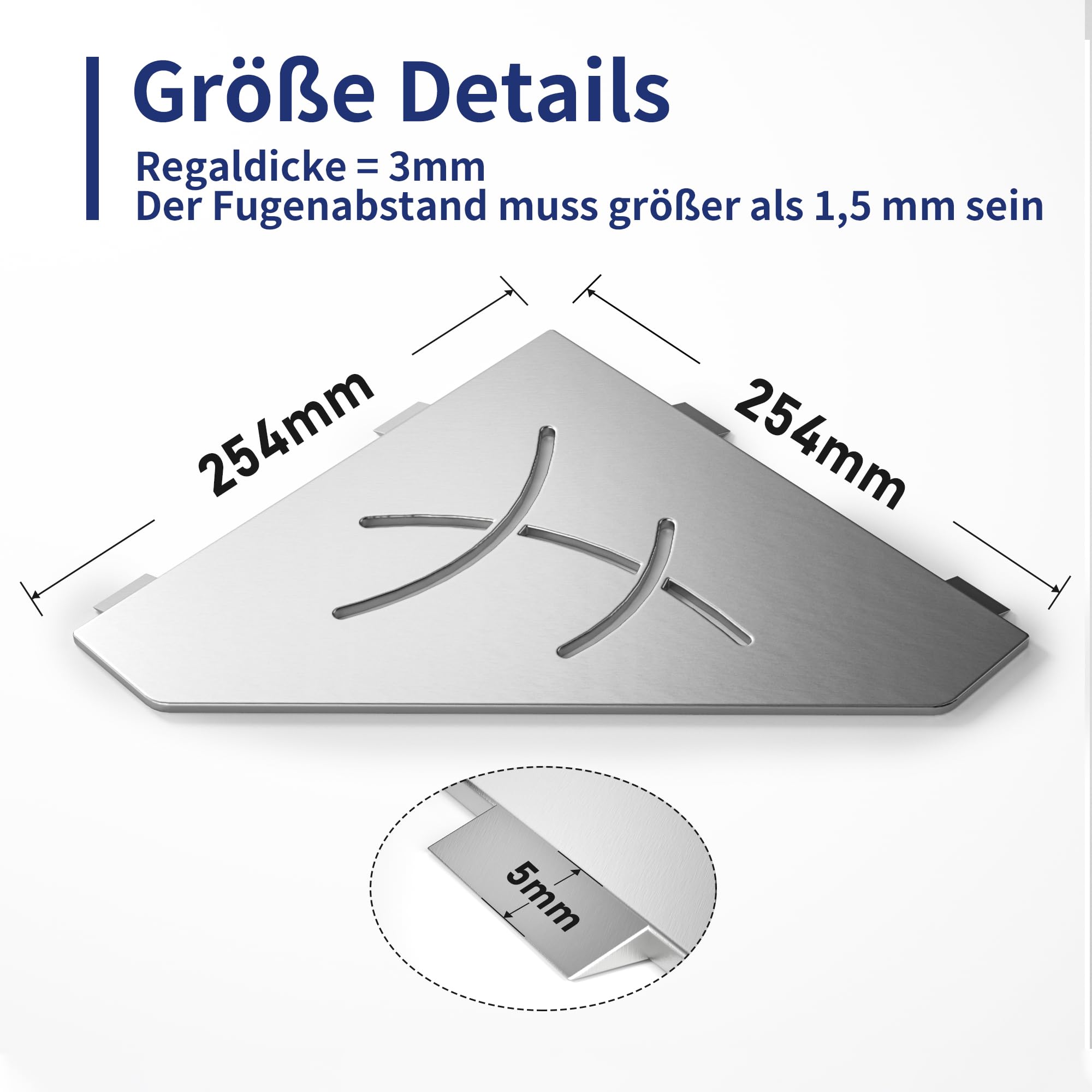 Duschablage 304 Edelstah,Duschregal Ecke,Gebürstet,1 Stück | 3 mm Stärke Pentagonal Eckregal Ohne Bohren,Badezimmer-Duschregal Duschablage für Sanierung & Neubau