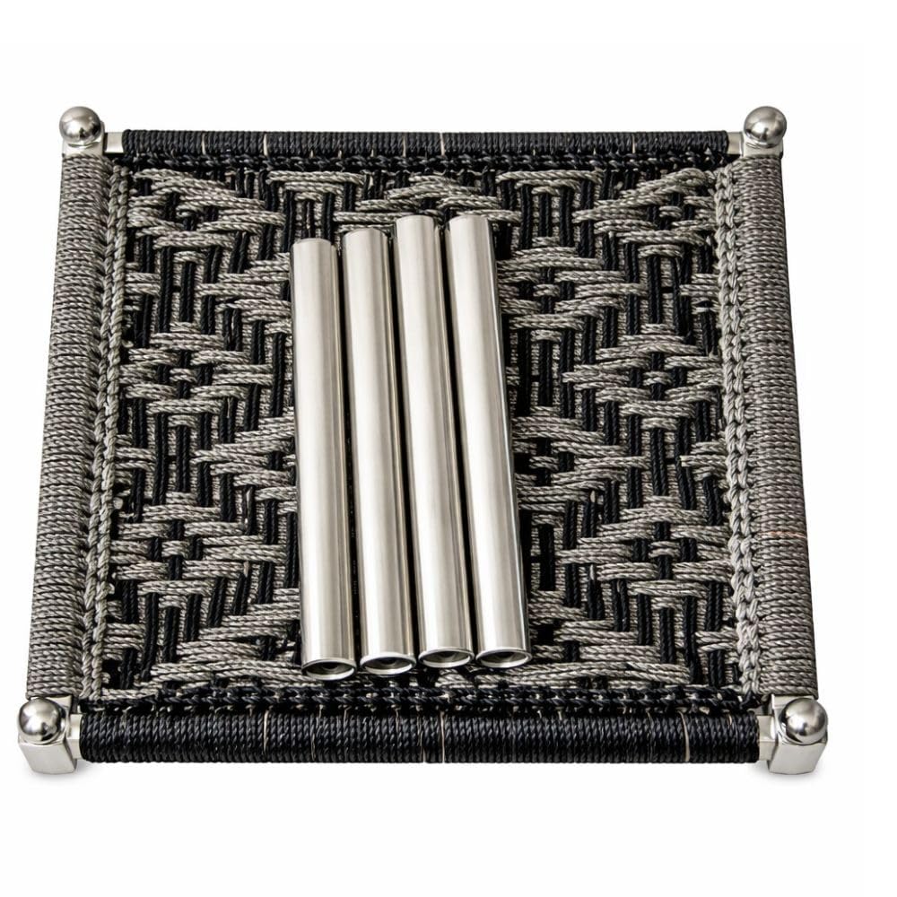 Venvintra Handwoven Rope Charpai Stool for Home and Outdoor Use with Metal Legs Traditional Low Height Seating for Living Room Balcony Patio and Multipurpose Daily Sitting Needs - Grey & Black 3