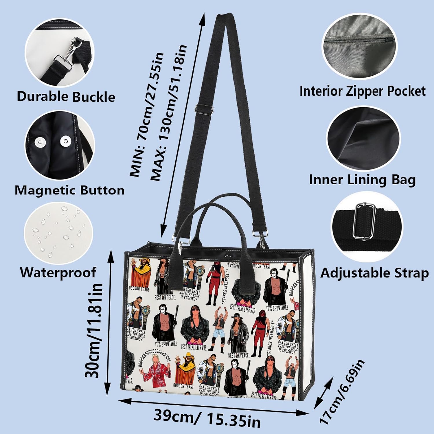 WZMPA Classic Wrestler Tote Bag Wrestling Match Fans Gift Wrestlin Hero Reusable Grocery Bag