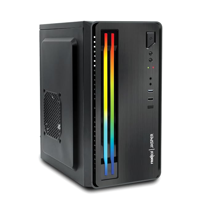 FRONTECH Jasper Silver Premium Computer Cabinet | Home & Office Use | Front LED Strip with Control Button | 80mm Fan | USB 3.0, USB 2.0 & HD Audio Ports | Rear-Mounted SMPS (FT-4334)