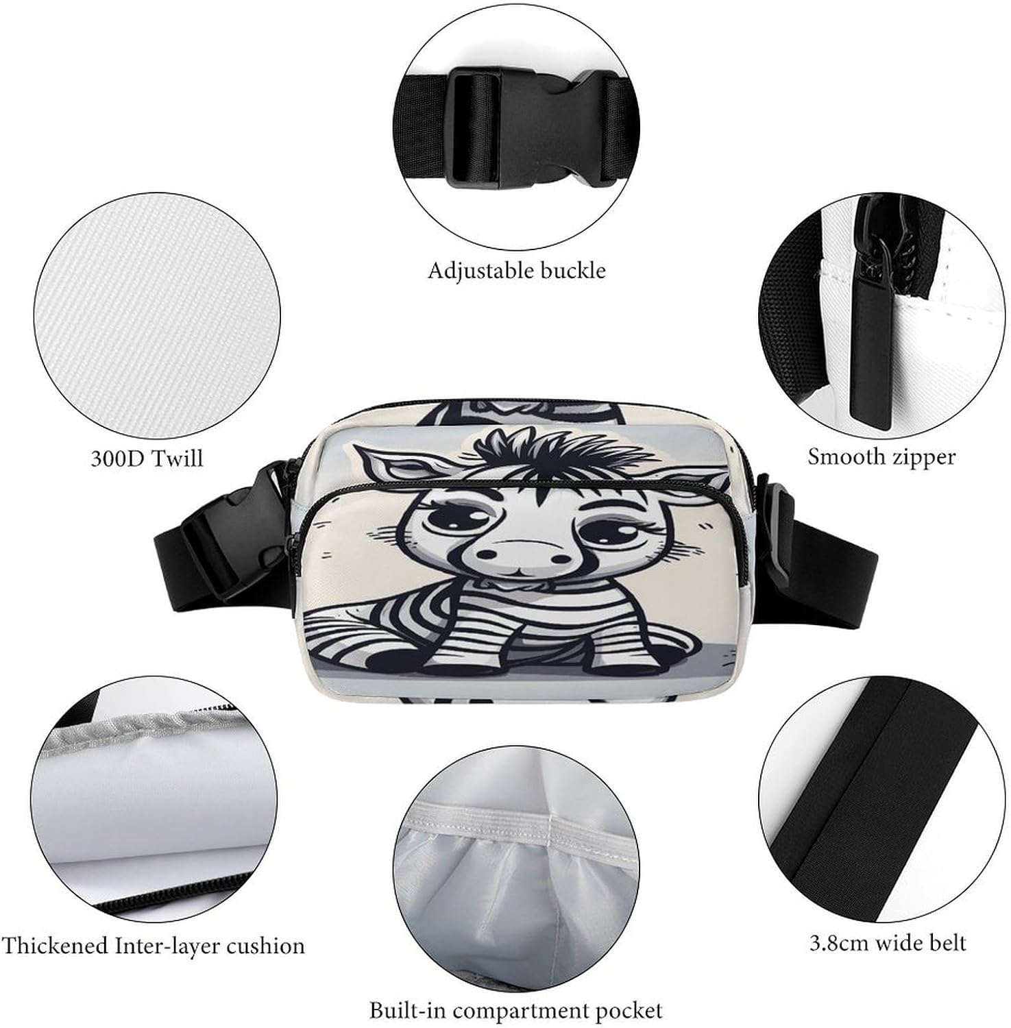 Funny Zebra Fanny Pack Belt Bag with Adjustable Strap Fashion Waist Bag for Outdoor Sports Hiking