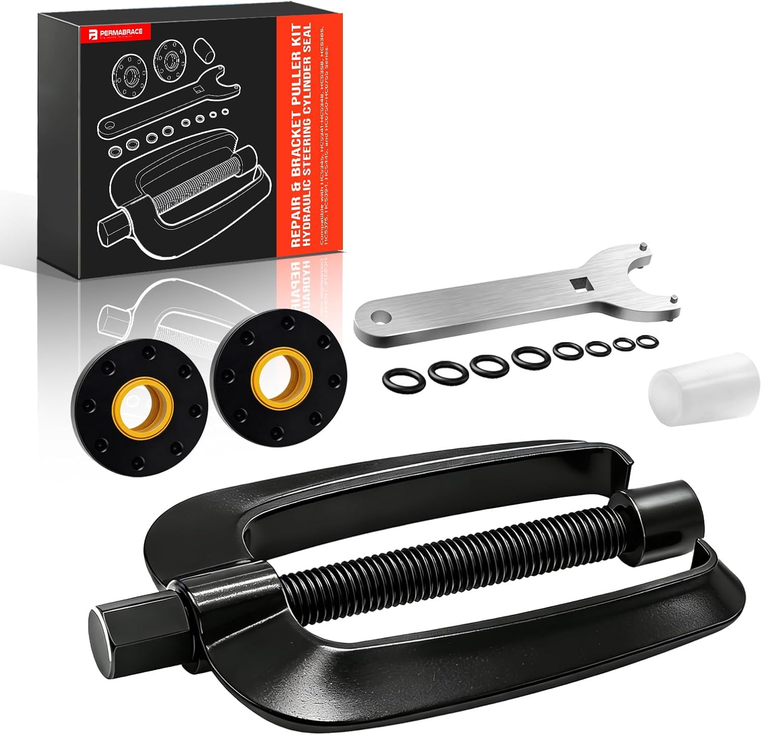 Hydraulic Steering Cylinder Seal Repair & Bracket Puller Kit - Compatible with HC5345, HC5341-HC5348, HC5358, HC5365, HC5375, HC5394, HC5445, and HC6750-HC6755 Series.