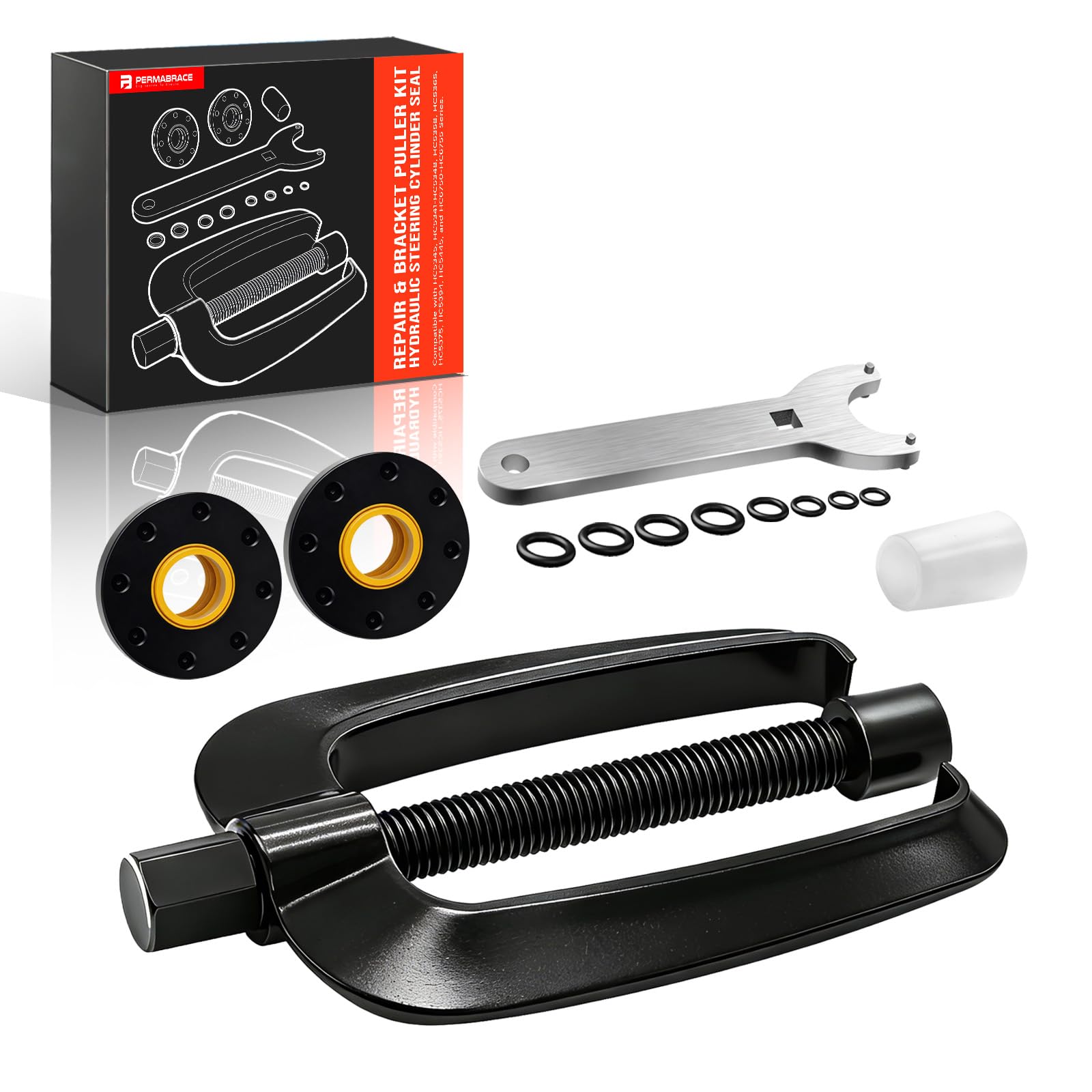 Hydraulic Steering Cylinder Seal Repair &amp; Bracket Puller Kit - Compatible with HC5345, HC5341-HC5348, HC5358, HC5365, HC5375, HC5394, HC5445, and HC6750-HC6755 Series.