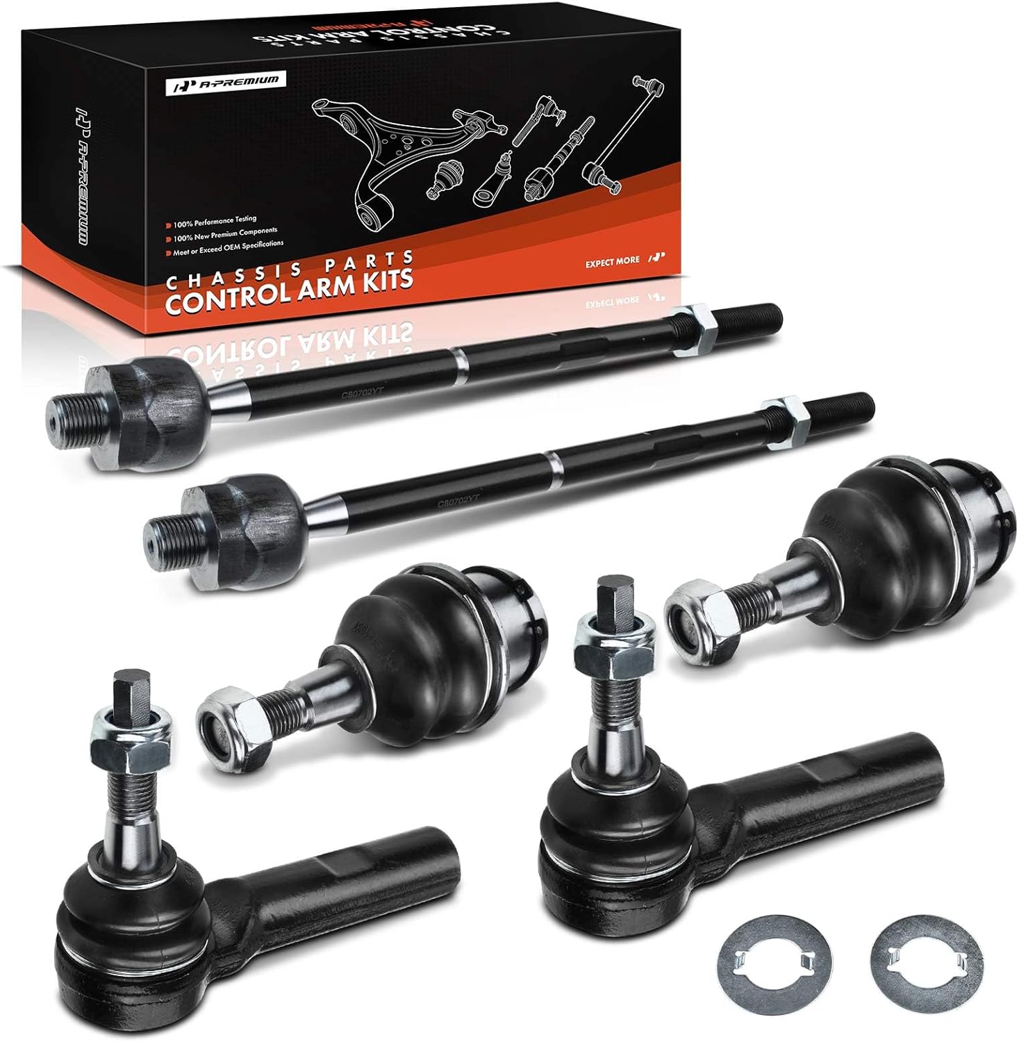 A-Premium Set of 6, Front Rearward Lower Ball Joint, Inner Outer Tie Rod End, Compatible with Chrysler 300 2005-2010, Dodge Charger 2006-2010, Challenger 2008-2010, Magnum 2005-2008, RWD Only