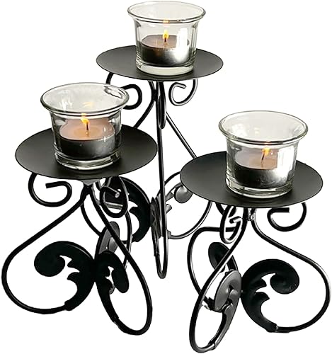 Vista 25 de Lily's Home Candelabro moderno decorativo para candelabros, centro de mesa, acero negro. Decora en bodas, patio al aire libre, cocina, comedor.