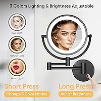 Vista 3 de GURUN Espejo de maquillaje con aumento de 8.5 pulgadas con 3 luces LED regulables, espejo de tocador de doble cara con control táctil para baño