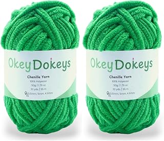 Mix and Match Colors, Automatic Discount at Checkout – Never Compressed to Keep Yarn Fluffy – 2 Packs - Size 6 Chenille Yarn (1.76oz/50g 32yds/35m) – for Crocheting – Vivid Green, Color 22