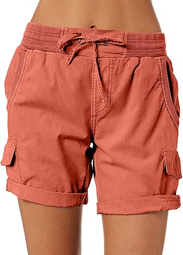 Dokotoo Pantalones cortos de verano para mujer, ajuste relajado, cintura alta, casual, 4 bolsillos, para senderismo, al aire libre, tallas S-XL