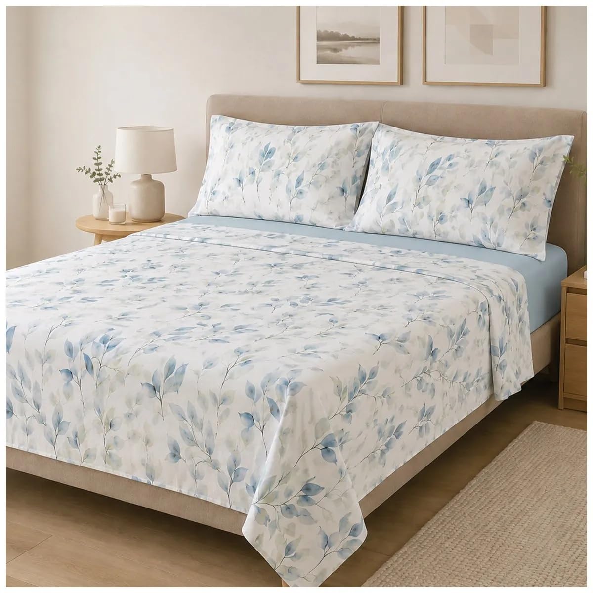 Corredo Italiano Completo Lenzuola Matrimoniale in Percalle di Cotone Brezza Azzurra – Lenzuolo Sopra 260x300 cm, Sotto con Angoli 180x200 cm e 2 Federe 50x80 cm – Made in Italy