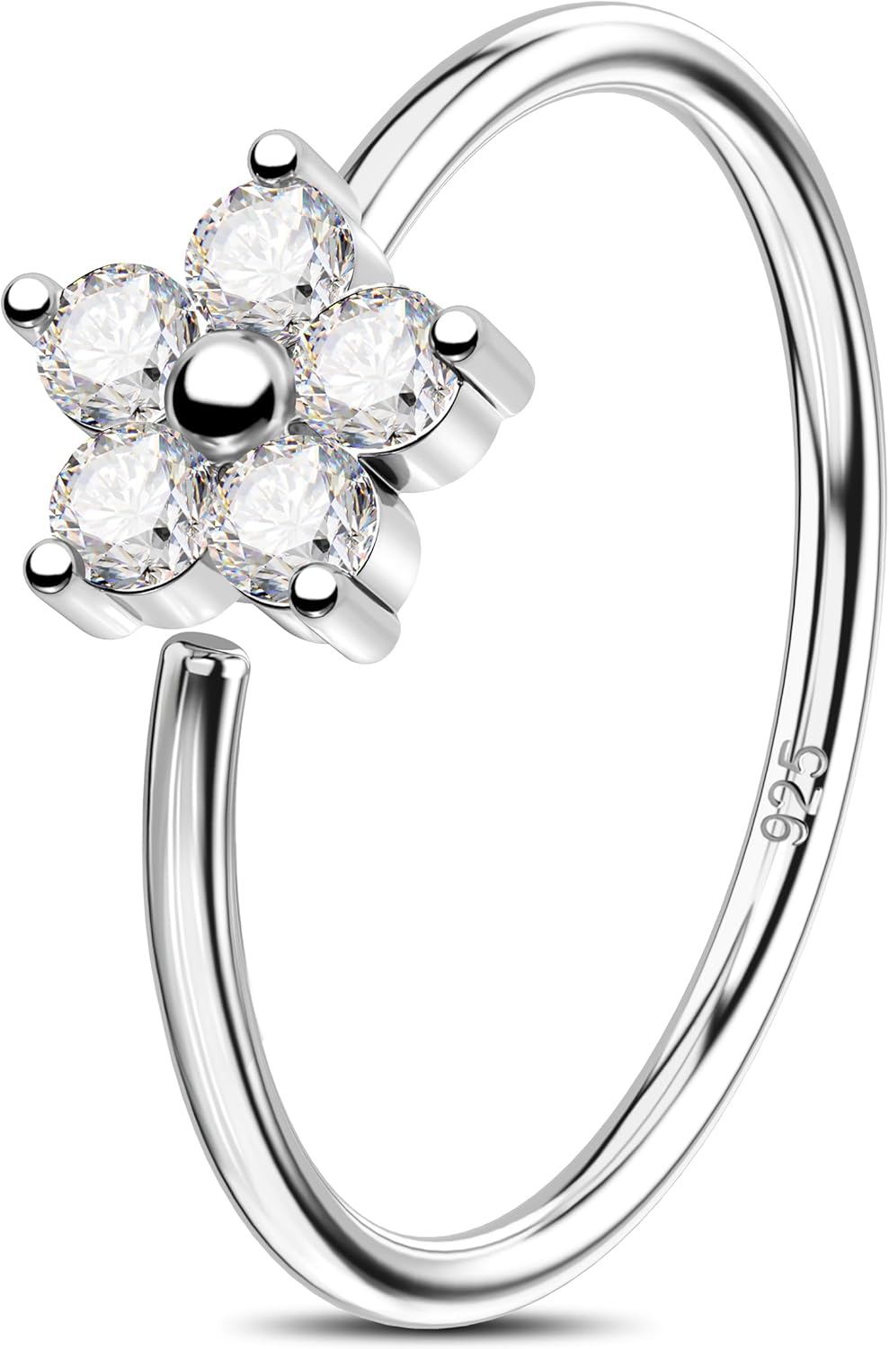 Jewseen 925 Sterling Silver Nose Rings Hoops 20g 14K White Gold Plated Nose Ring for Women Flower Nose Piercing Jewelry Sterling Silver Notril Hoop