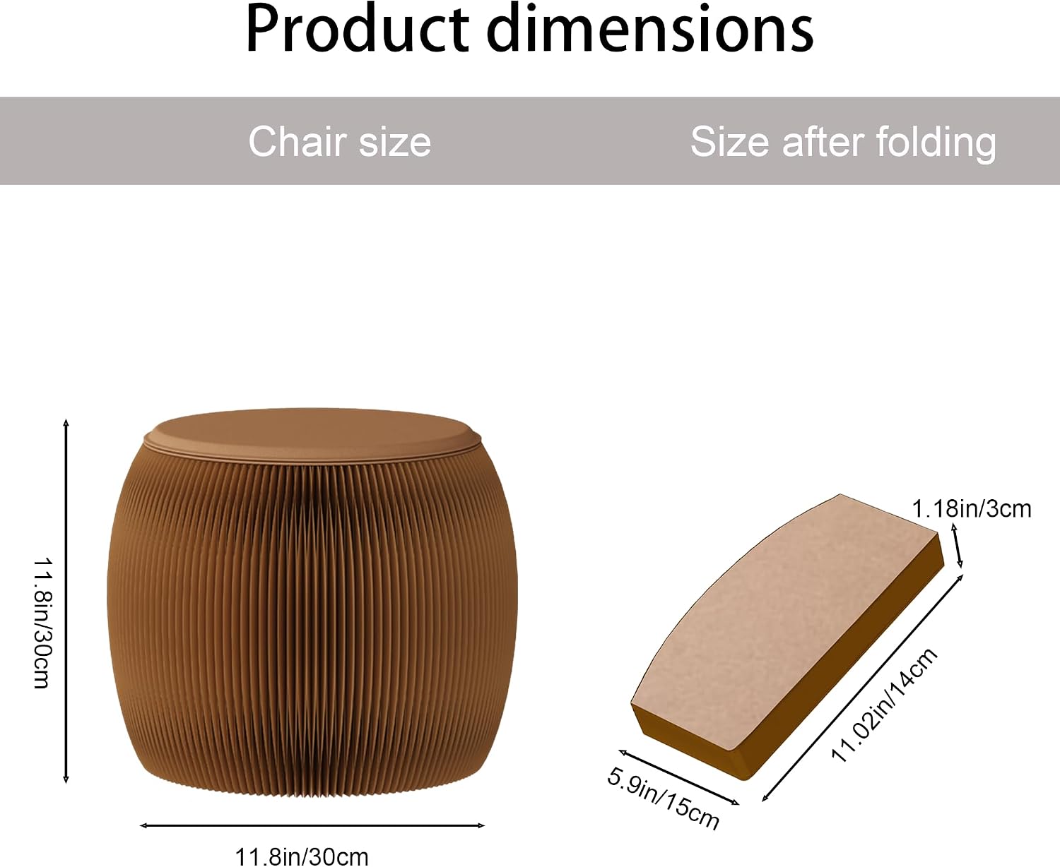 Folding Stool, 660lb Load Capacity Foldable Paper Stool - 11.8 Inch Modern Minimalist Stool for Living Room, Eco-Friendly Kraft Paper Honeycomb Design, Folds Flat to 1.2 Inch (brown B, 11.8in)