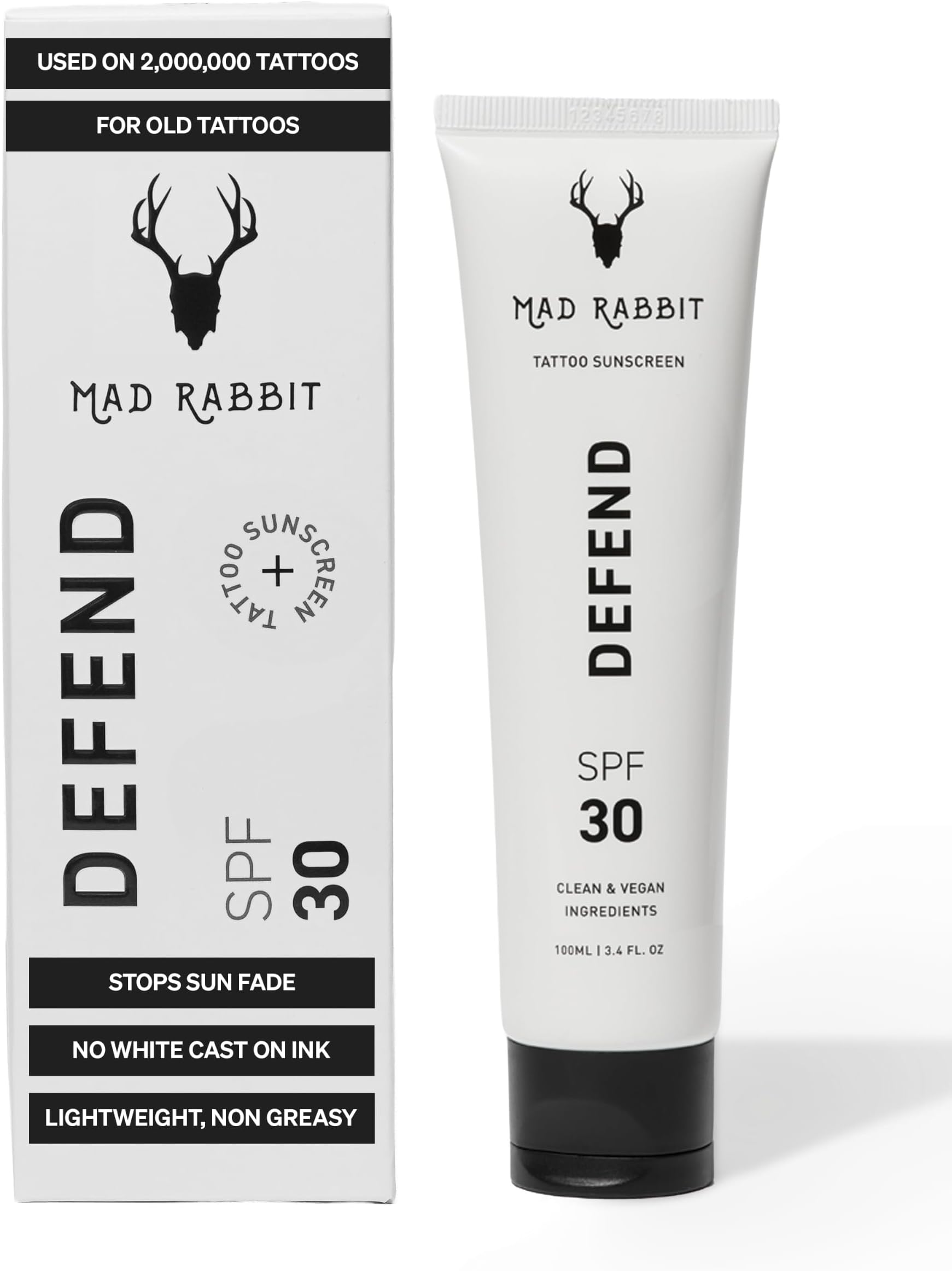 Defend Tattoo Sunscreen, SPF 30, Mineral Lotion, 100 mL | Mineral sunscreen lotion with SPF 30, tattoo fade protection, moisturizer & anti-aging formula.
