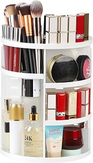 Syntus 360 Rotating Makeup Organizer, DIY Adjustable Bathroom Makeup Carousel Spinning Holder Rack, Large Capacity Cosmetics Storage Box Vanity Shelf Countertop, Fits Makeup Brushes, Lipsticks, White