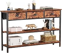 Furologee 47" Rustic Brown Console Sofa Table with 3 Fabric Drawers & 3-Tier Shelves - Industrial Entryway Hallway Storage Display