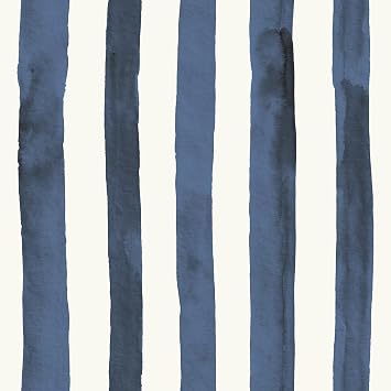 Navy Blue Striped Wallpaper Peel and Stick Stripe Wallpaper Stripes Watercolor Dark Blue and White Nautical Coastal Striped Contact Paper Removable Accent Boys Room Playroom Kids 17.5x80