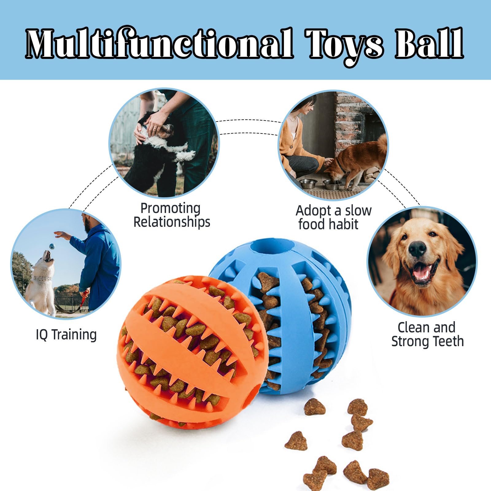 2 Interaktive Leckerli-Spender Für Hunde – Gummi, 7 Cm, Orange/blau, Für Zahnreinigung & Intelligenzspiel