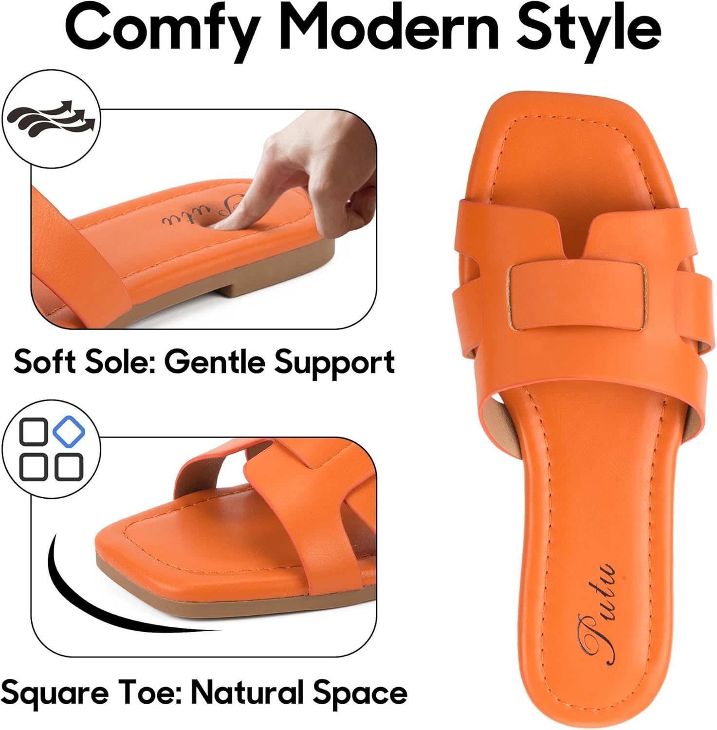 Putu Women's Flat Sandals Dressy Summer Sandals Strappy Slides with Square Open Toe - Image 4