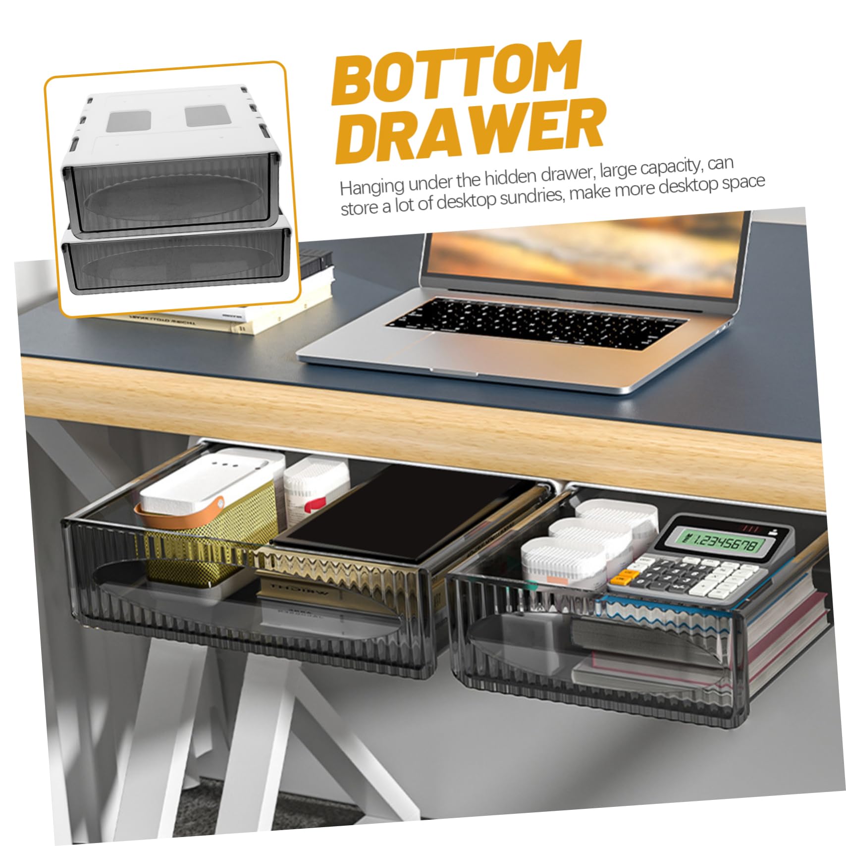 Organizer da Scrivania Sotto Tavolo, Cassetto Nascosto Nero 2 Pezzi | Plastica Resistente, Capienza Ampia, per Salotto e Cassettiera, Ripiano Discreto senza Fori