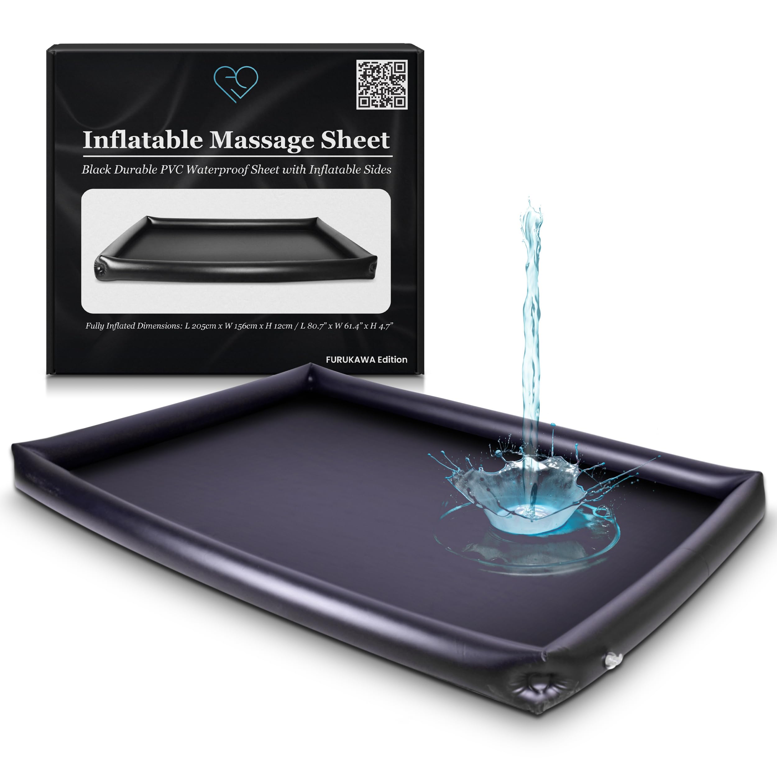 Drap de Massage Nuru Gonflable PVC Noir Imperméable Protection Huile Eau Silicone