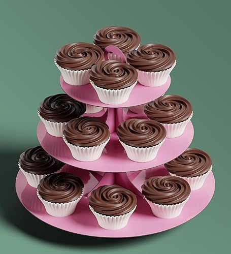 Miniatura 10 de BLISSUR Torre de soporte para cupcakes, paquete de 2, blanco, 3 niveles, soporte para tartas de cartón, postre para fiestas (blanco)