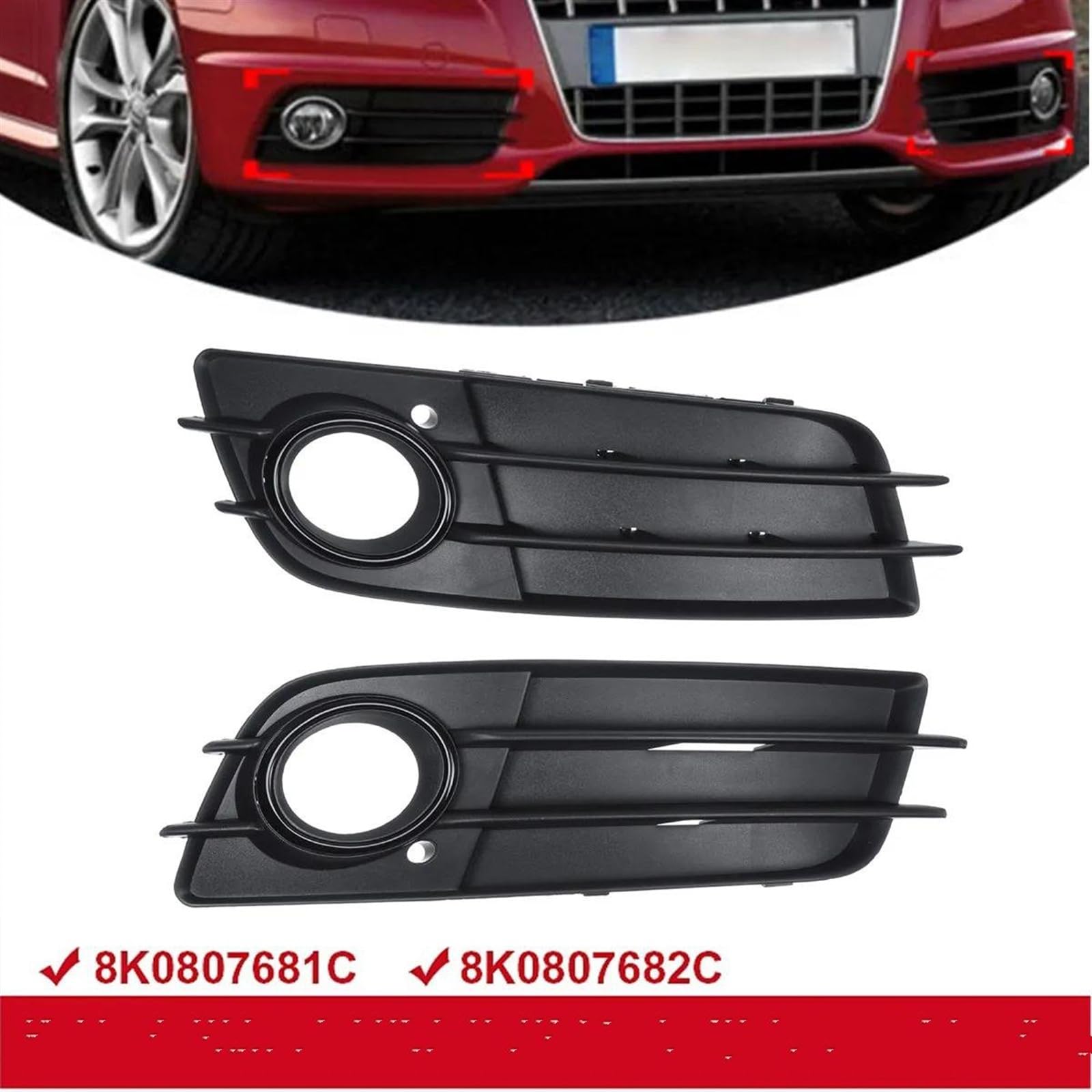 Caches Antibrouillard Pour Audi A1 2010-2014 – Noir ABS, Pare-chocs Avant, Paire