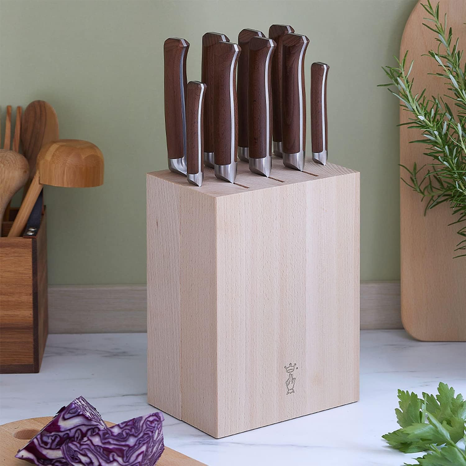OPINEL - Beech Wood Knife Storage Block - Simple and elegant design - Your kitchen knives always at hand and protected - For 9 knives