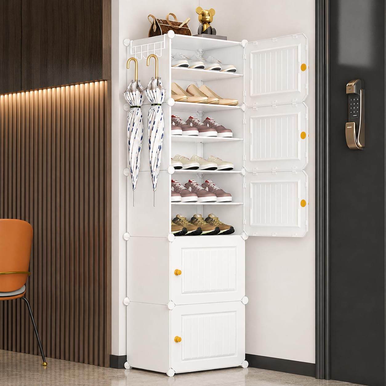 EXVITO Portable Modular Plastic Shoe Cabinet with Doors, 10-Tier Stackable Shoe Rack Organizer, Dustproof Waterproof Shoe Storage Cabinet, Space Saving Entryway Shoe Shelf - White discount deal