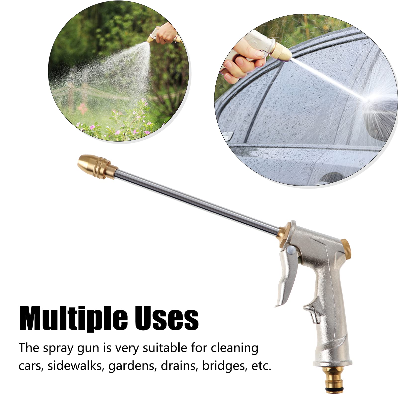 Pistolet D'Arrosage Haute Pression En Laiton | Longue Buse Pour Tuyau De Jardin | Pour Lavage Voiture, Arrosage Et Nettoyage Extérieur