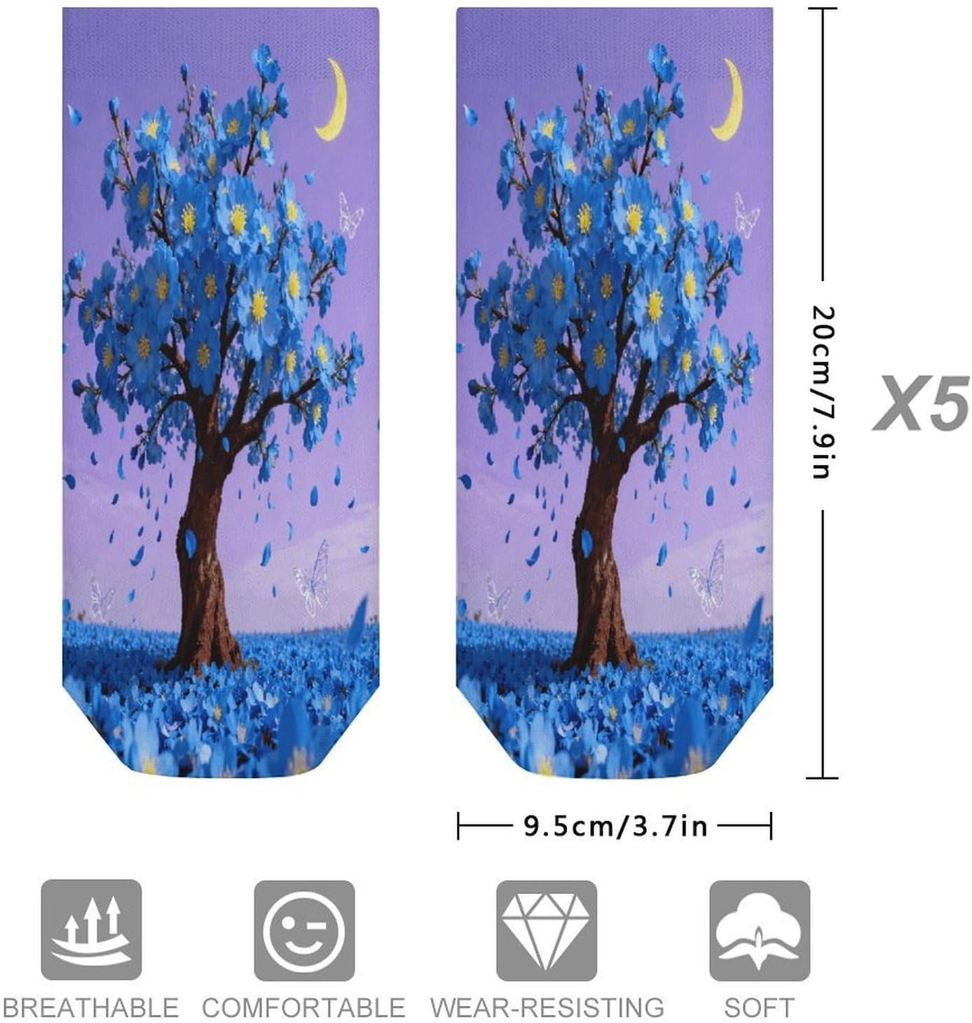 Blue Plants Ankle Socks for Men Women 5 Pairs | Comfortable Casual Low Cut Socks, Lightweight No Show Breathable Athletic Socks, Soft Mini Crew Socks for All Seasons
