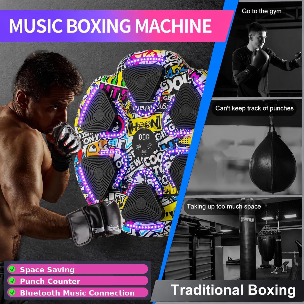 2026 Music Boxing Machine with Boxing Gloves, Smart Bluetooth Boxing Trainer, Boxing Wall Mount Machine for Adults Kids, Electronic Boxing Target Fitness for Home Office Gym image 2