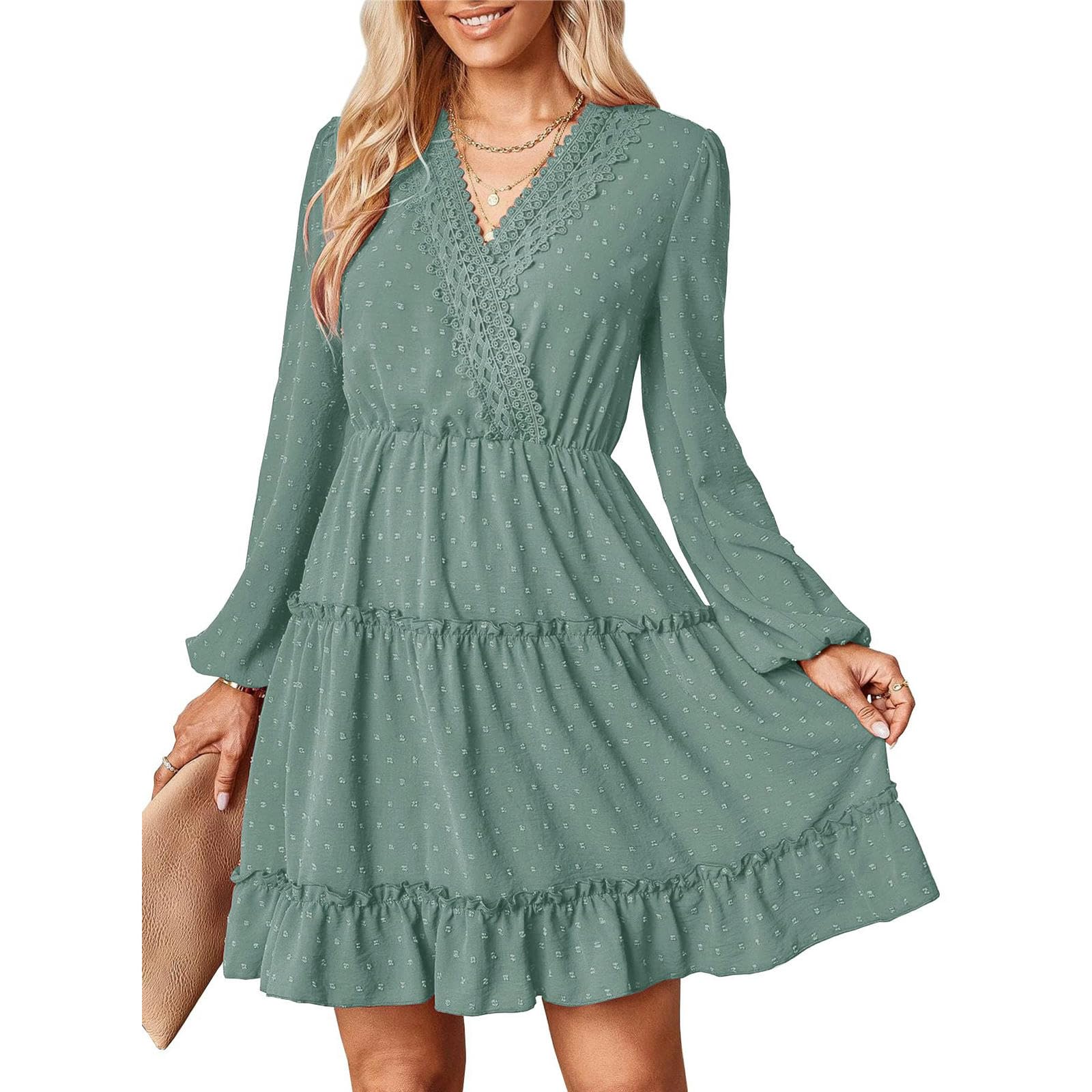 Robe en dentelle superposée confortable qui sublime la silhouette féminine