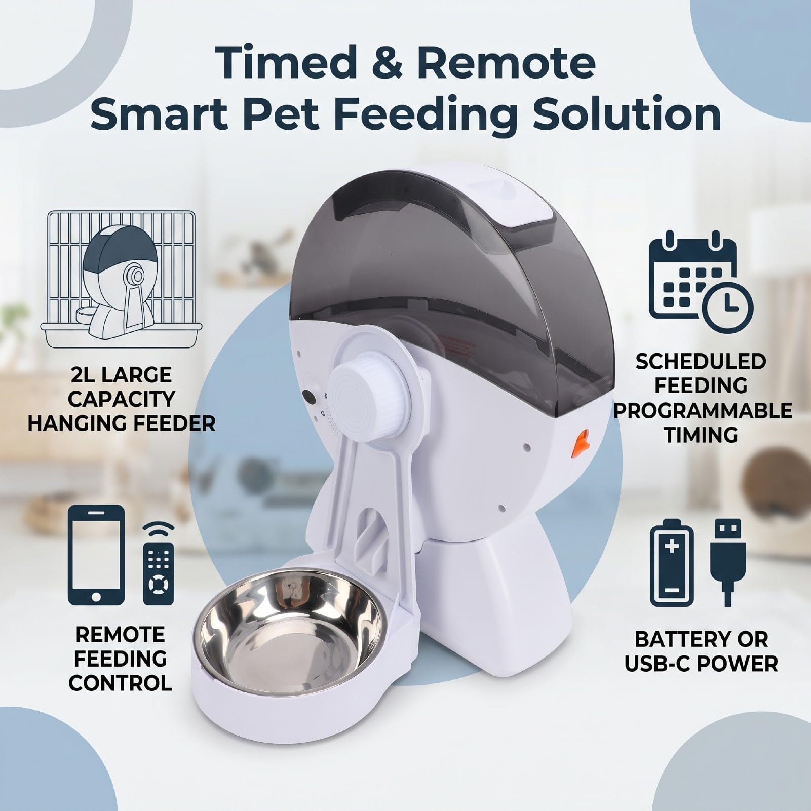Haofy Distributore di Cibo per Animali Domestici Alimentatore per Gabbia Sospesa a Prova di Intasamento da 2 Litri