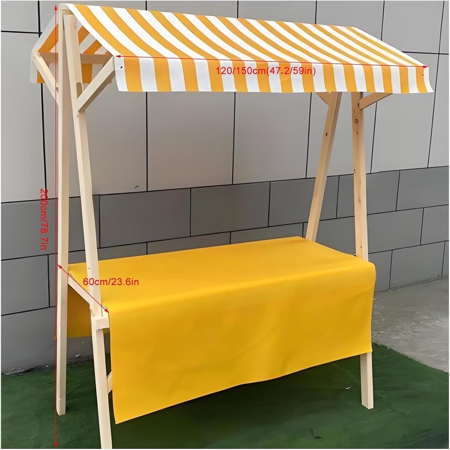 Portable 4-Wheel Outdoor Vendor Cart, Lightweight Market Stall & Dining Cart for Farmers Markets, Easy to Move, Yellow, 150cm/59in, Ideal for Events & Festivals