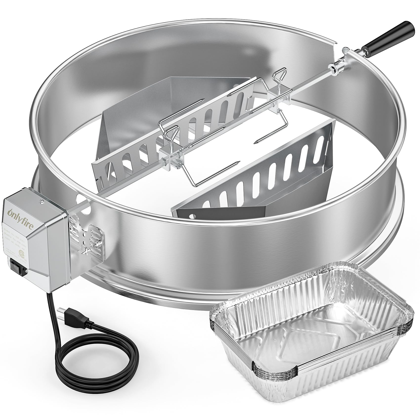 onlyfire Set de Mejora Asador Ring para Barbacoa con 2 Cestas para Carbón y 10 Bandejas de Recolección de Grasa de Aluminio，para Weber 57cm y la Mayoría de Otros 57 CM Kettle Charcoal Grills