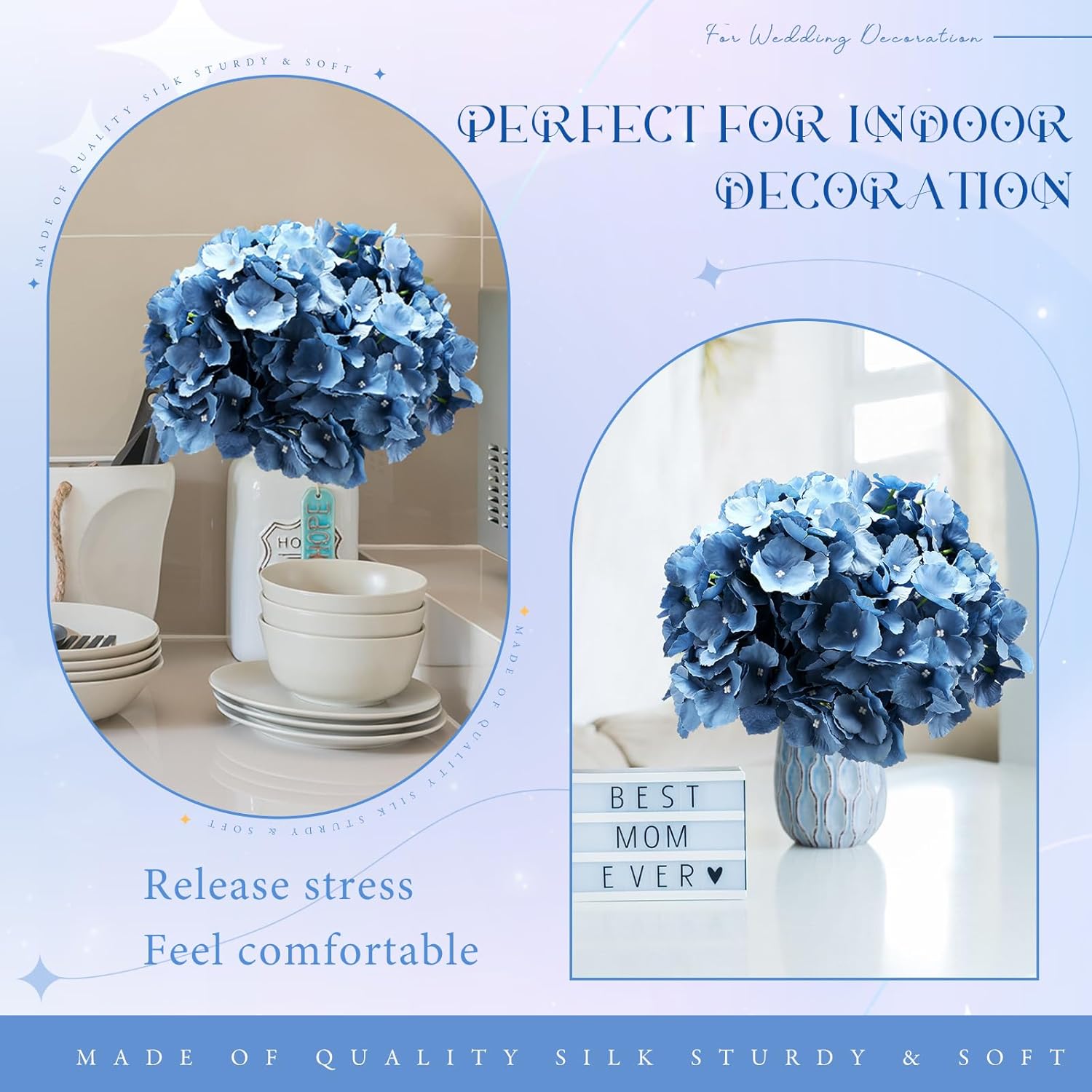 Unittype Silk Hydrangea Artificial Flowers Heads with Stems Faux Hydrangea Flowers for Wedding Centerpieces Bouquets DIY Floral Decorations for Home Indoor(Haze Blue,100 Pieces)