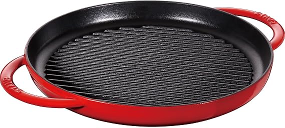 Staub Pure Grill Round Cherry, 11.8 inches 30 cm, Grill & Frying Pan, Double Handle, Cast Enamel, IH Compatible, 40511-525