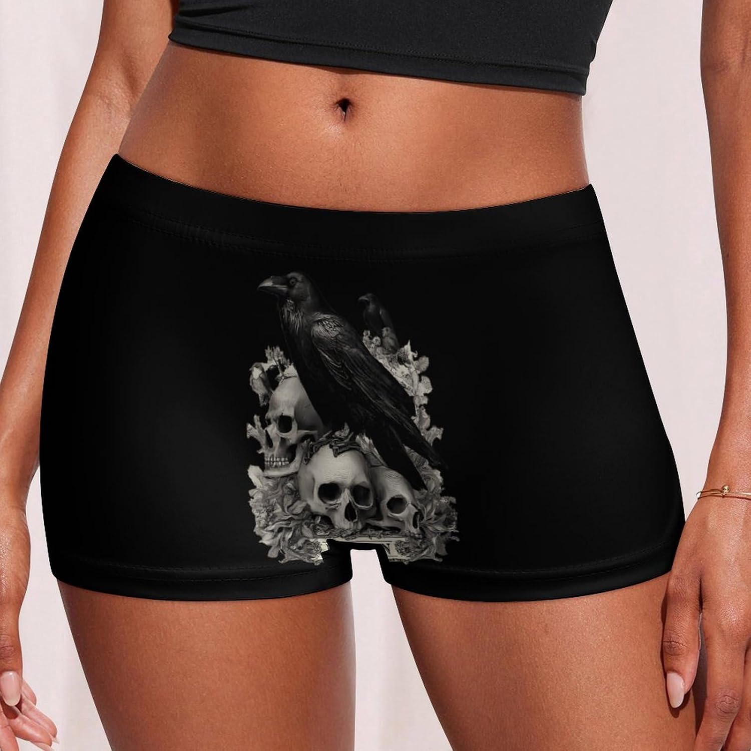 Ravens Crow on Skulls Funny Women's Boxer Briefs Breathable Underpants Trunks Stretch Underwear