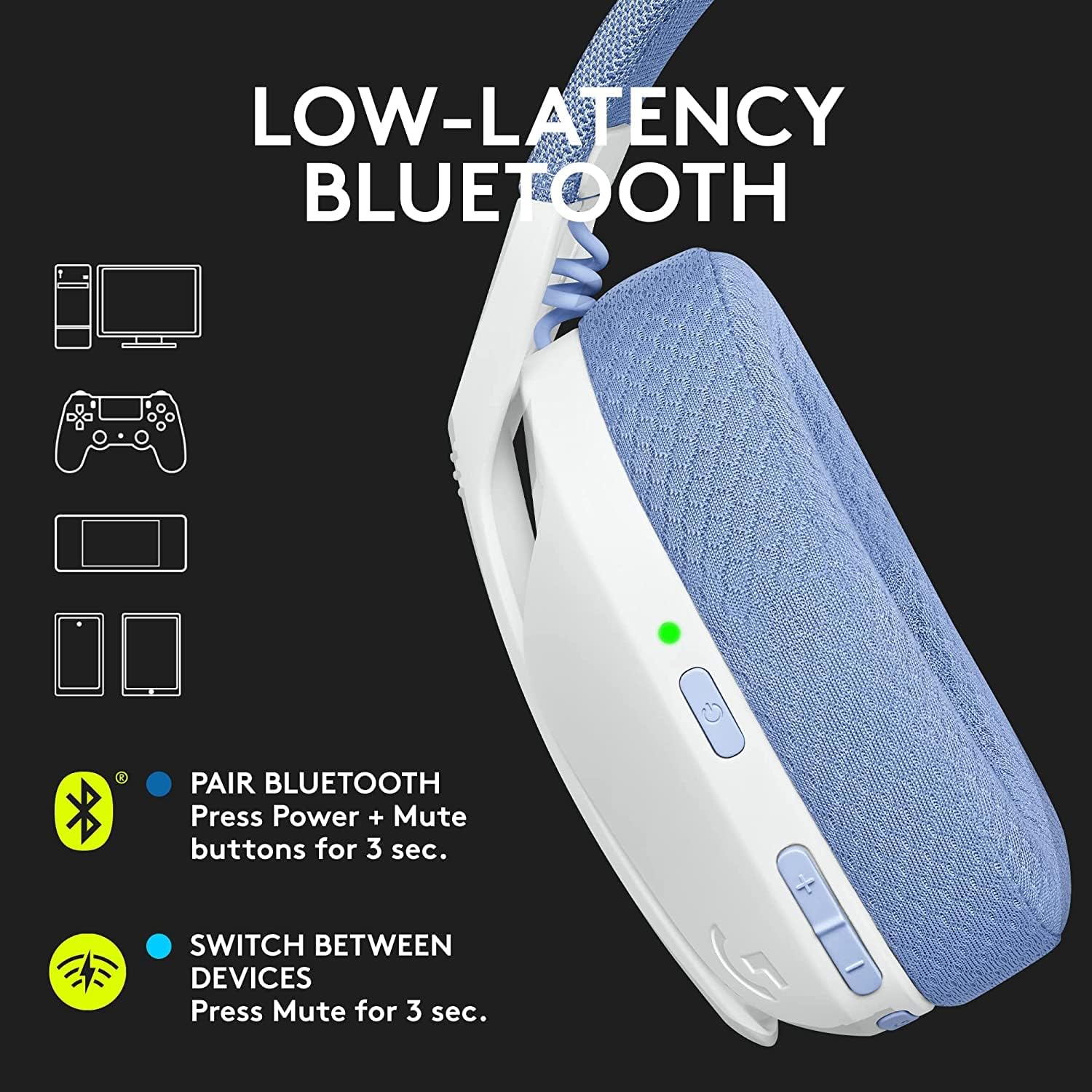 Logitech G435 Lightspeed and Bluetooth Wireless Gaming Headset - Lightweight- White (Renewed)