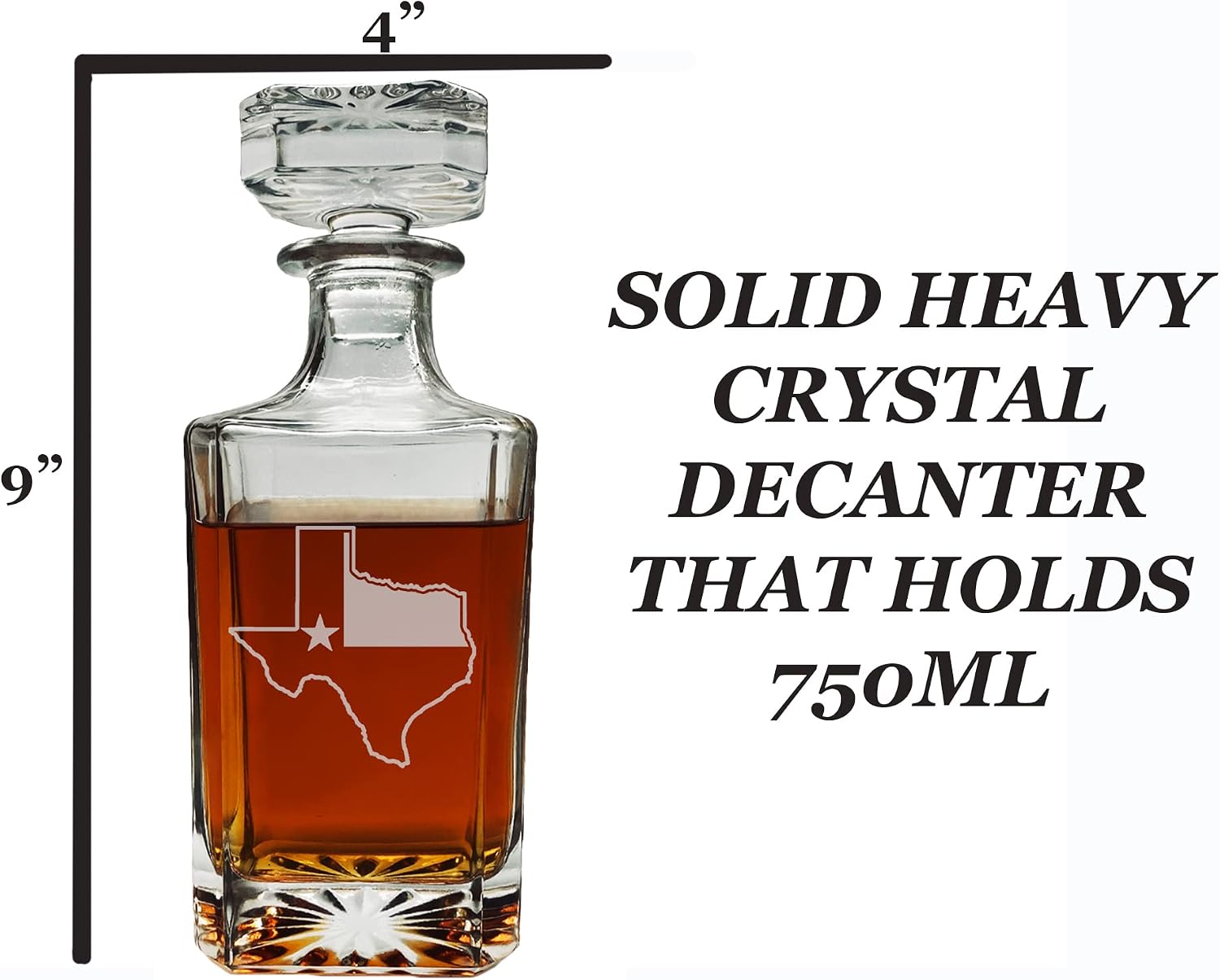 Rogue River Tactical Texas Flag State Outline Whiskey Decanter With Airtight Glass Stopper Custom Gift For Men Dad Veteran Father's Day Texan TX
