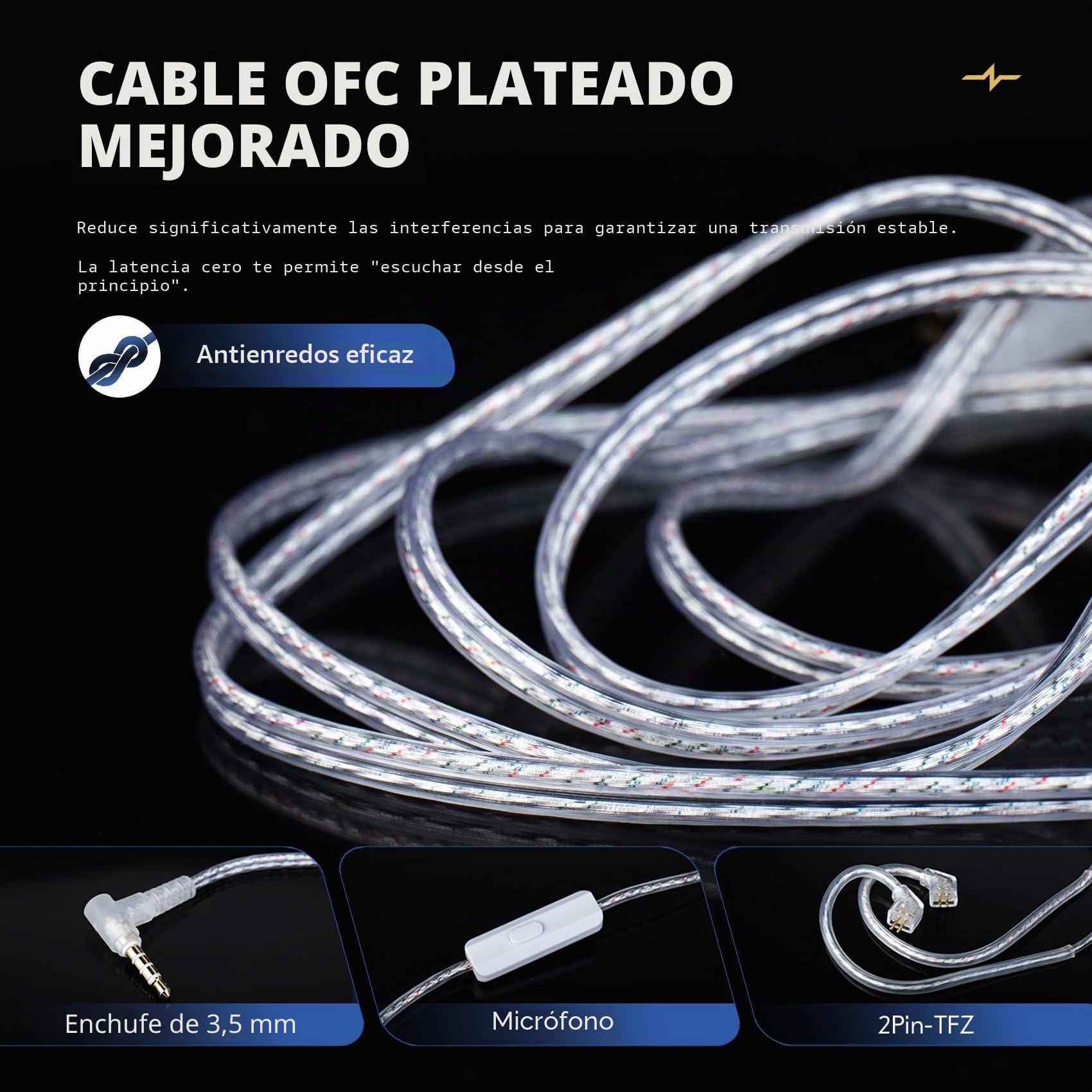 keephifi CCZ MC04 In Ear Auriculares, Auriculares con Cable Conector de 3.5 mm Anti-Enredos OFC Plateado, IEM Driver Híbrido 10mm 1DD + 1BA, Gaming In Ear Latencia Cero para Esports y DJs
