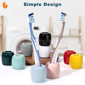 Urbanstrive Ceramic Toothbrush Holders for Bathrooms, Sleek Tooth Brush Holder Toothbrush Stand Tooth Brushing Holder, Portable Bathroom Accessories Organizer, Dark Green, 2 Pack