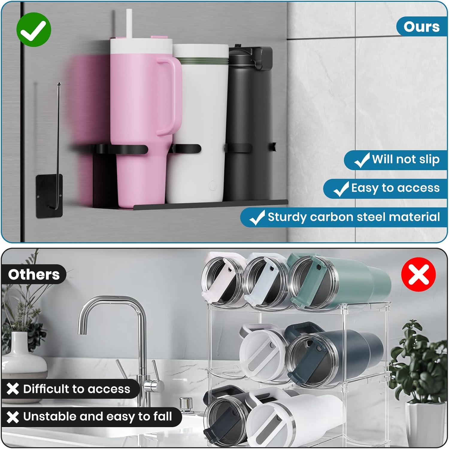 2PCS Magnetic Cup Holder for Fridge, Strong Magnetic Water Bottle Organizer for Stanley Tumbler, Stanley Cup Holder with Tumbler Lid Organizer, Stanley Cup Accessories - Image 4