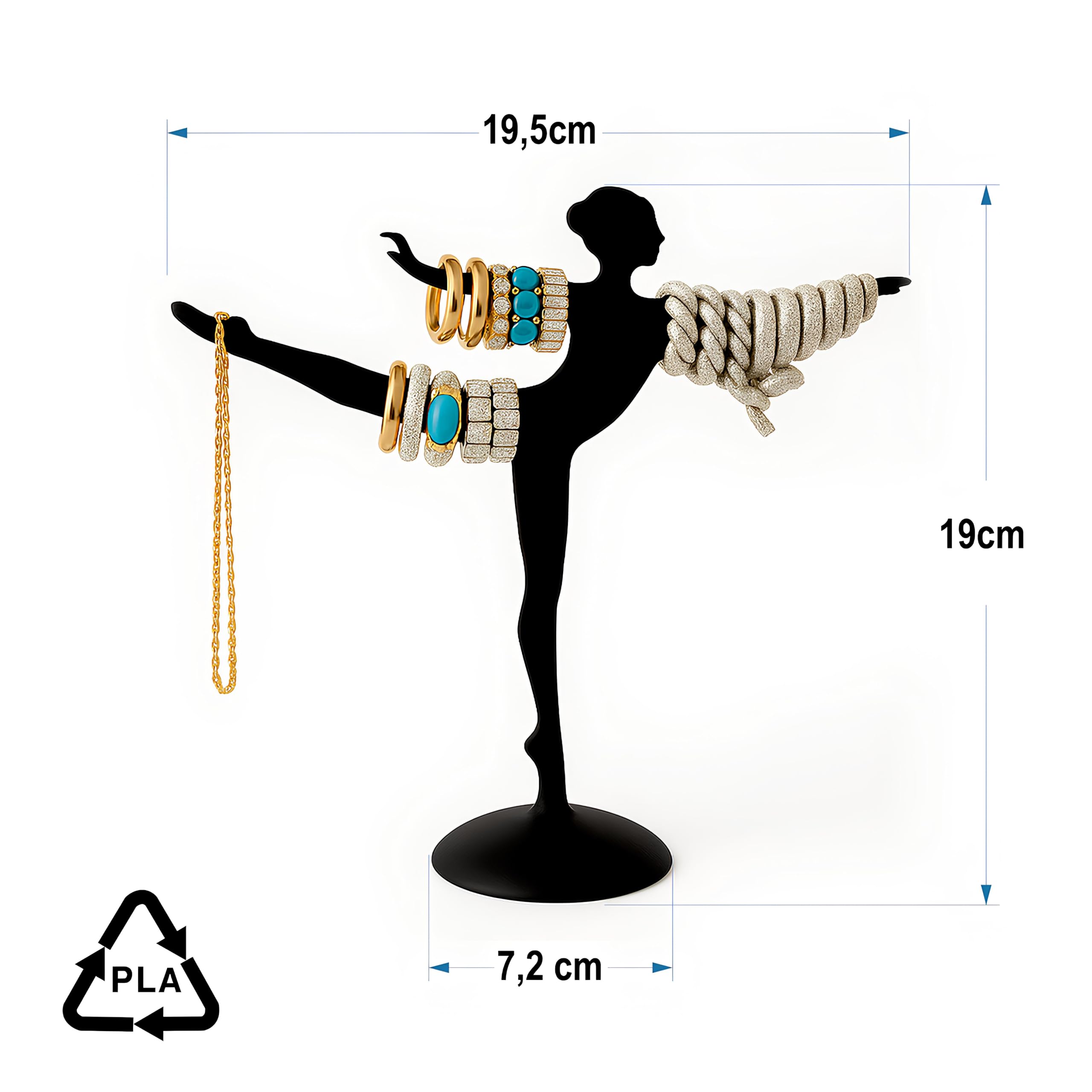 Kanji Balerin Takı Standı Siyah – Minimalist Küpe, Yüzük ve Kolye Düzenleyici | 3D Baskı Çevre Dostu PLA Takı Organizeri | 19 cm Yükseklik