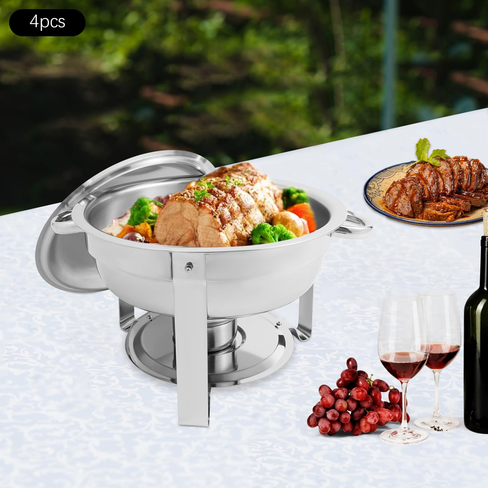 Chafing Dish Buffet Set di 4 contenitori in acciaio inox con coperchio, potenza di fuoco controllabile, da 4,5 l, per buffet, da scrivania, per alimenti caldi