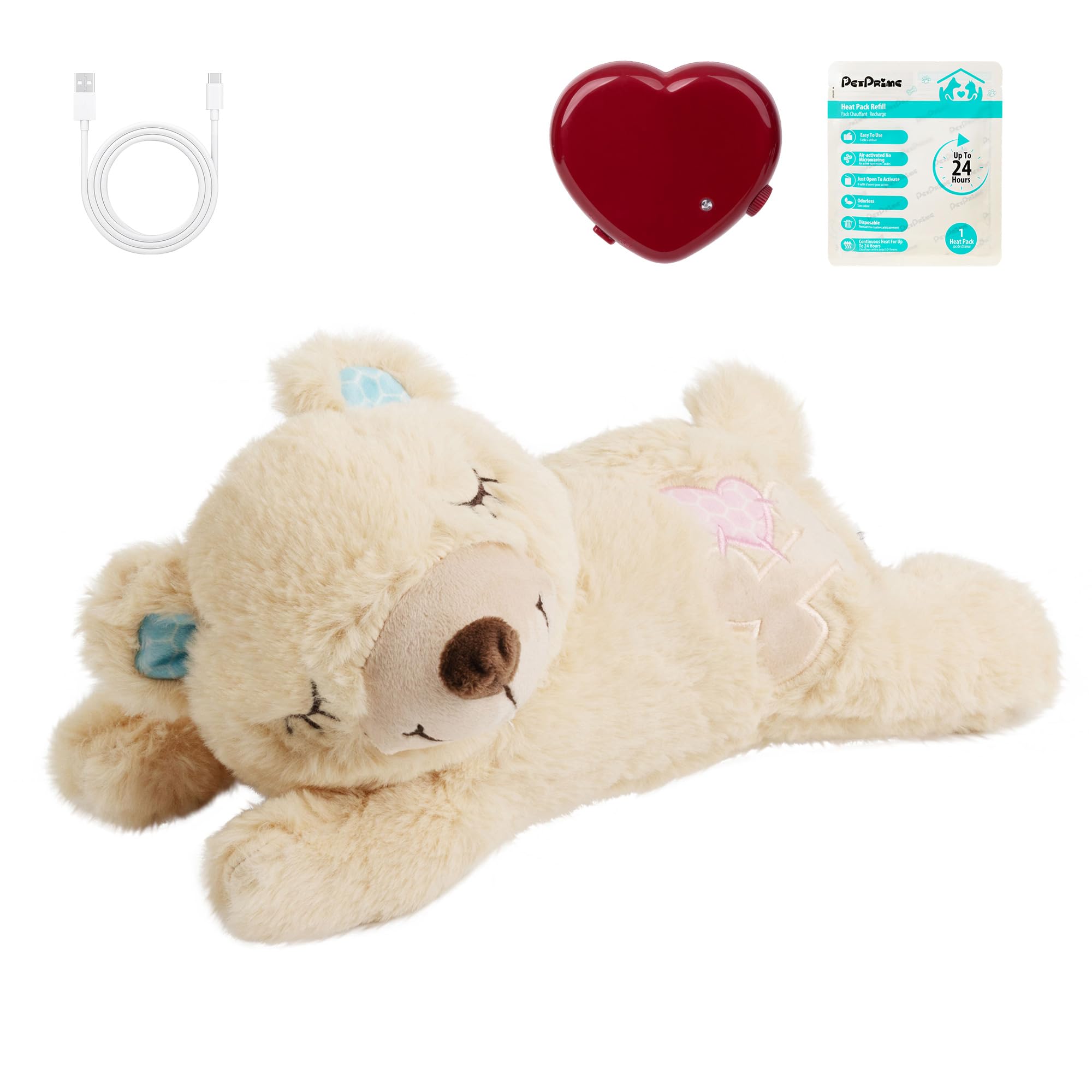pet prime Heartbeat Toy for Puppy with Adjustable Heartbeat & Warming Pack Soft Plush Dog Comfort Toy for Separation Anxiety, Interactive Snuggle Bear Comforter for Puppies