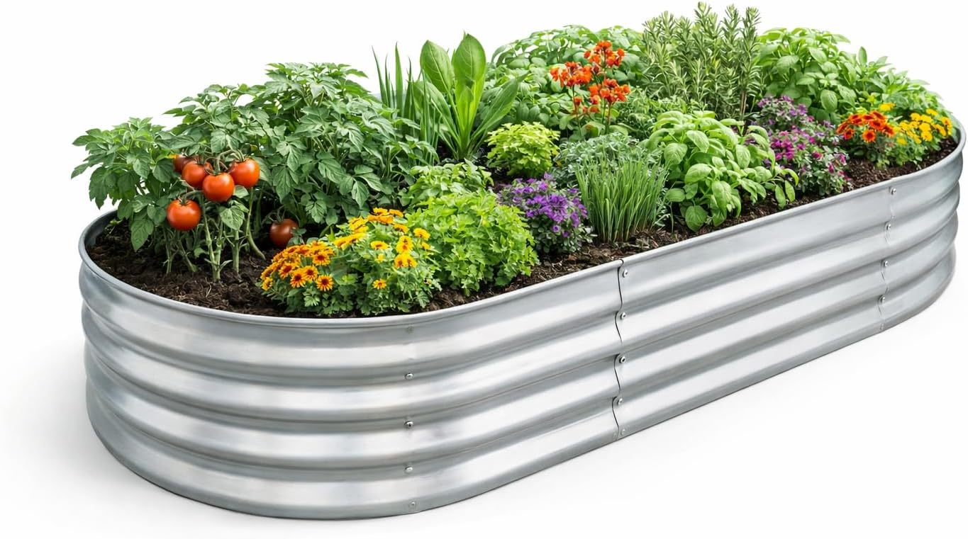 Galvanized Raised Garden Bed 6x3x1 ft – Metal Outdoor Planter Box for Vegetables, Flowers & Herbs, Durable Steel Raised Garden Bed with Open Base for Backyard, Patio & Lawn (6x3x1 Ft)