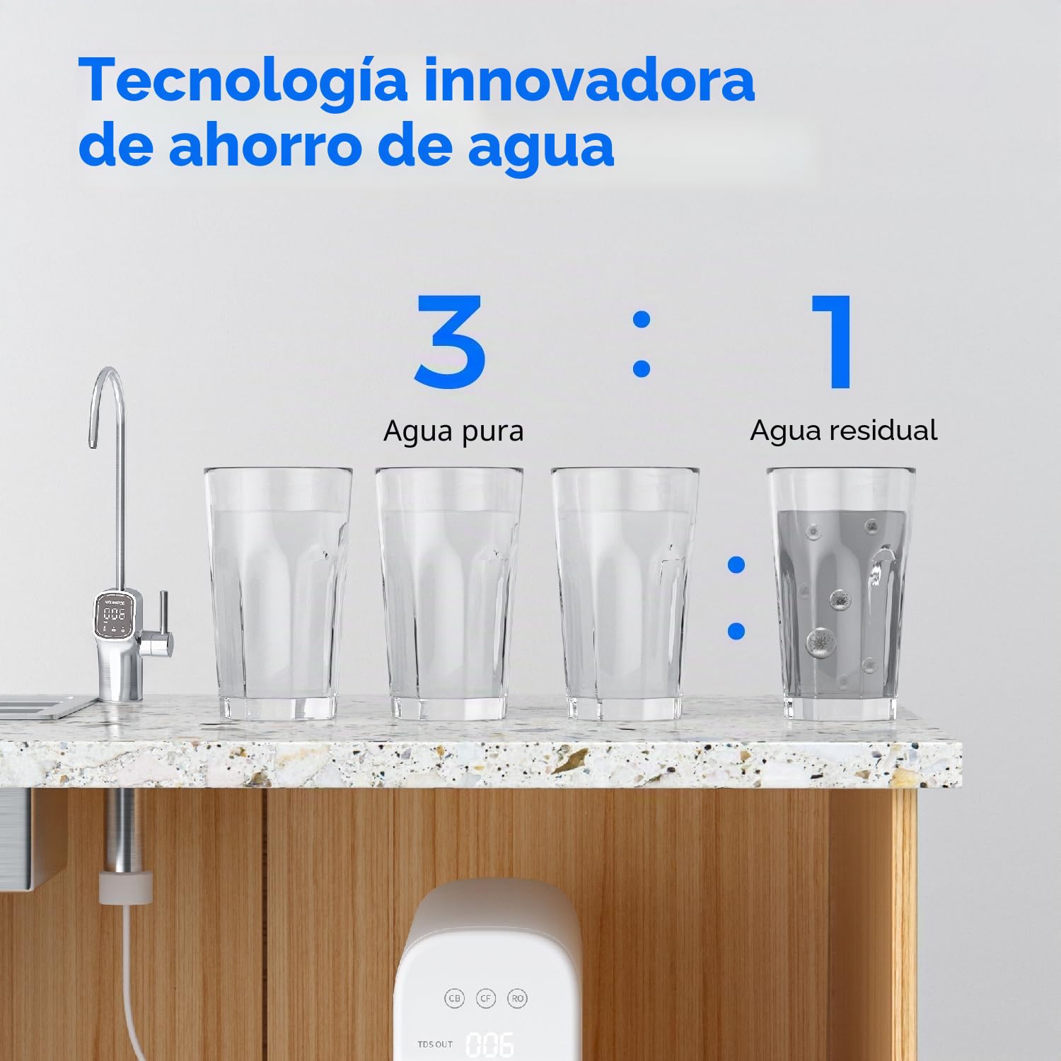 Waterdrop WD-G3P800-N2RO Filtro, Recambio para el Sistema de Osmosis Inversa sin Depósito WD-G3P800-W, Reducir los PFAS, 2 Años de Vida Util